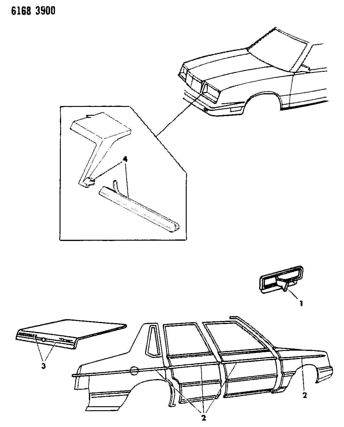 1986 P -PASSENGER (CKD, EXPORT, MEXICO, US) (EXPORT) — 23 BODY - EXT. ORNAMENTATION › 39 39 TAPE STRIPES AND DECALS - EXTERIOR VIEW, E BODY, CHRYSLER NEW YORKER, T-P