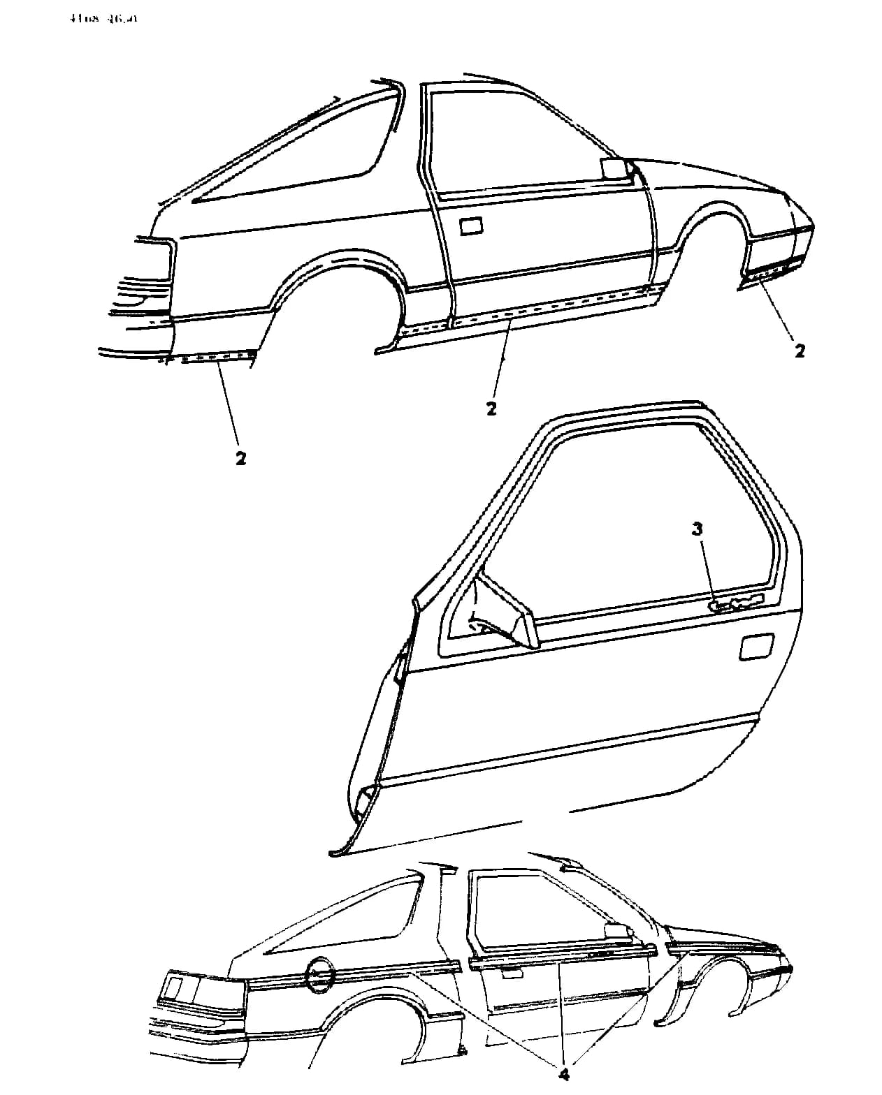 DECAL, DOOR BELT MLDG., "TURBO", USE UP TO 10-1-83 — 1984 P -PASSENGER (CANADA) — 23 BODY - EXT. ORNAMENTATION › 46 46 TAPE STRIPES AND DECALS - EXTERIOR VIEW, CHRYSLER LASER AND LASER XE