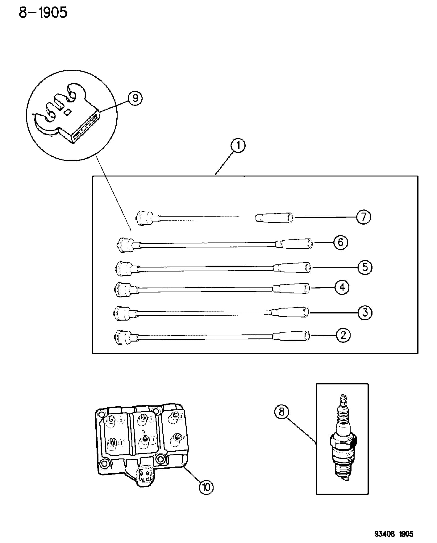 1993 L -CONCORDE/ NEWYORKER/ LHS/ INTREPID/ VISION (MEXICO) — 8 ELECTRICAL › 19 19 SPARK PLUGS--CABLES--COIL, LH BODY
