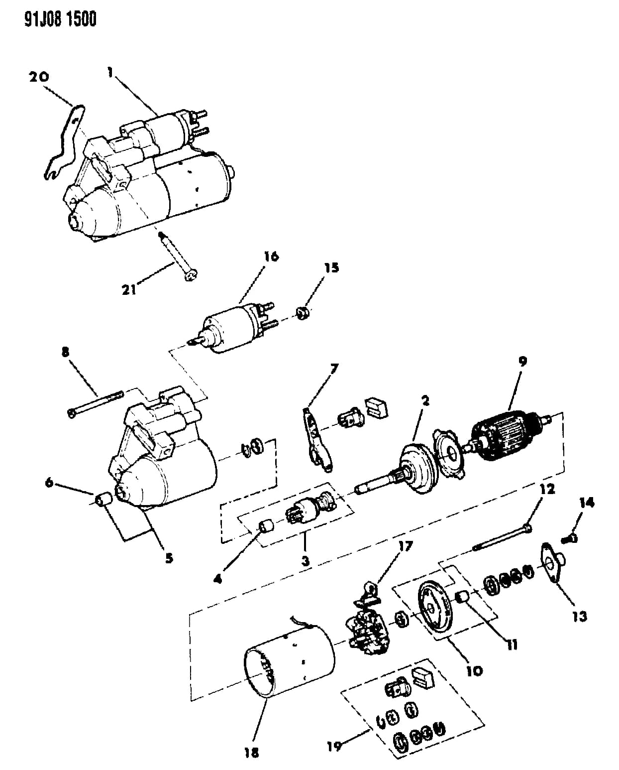 1993 J -JEEP (MEXICO) — 8 ELECTRICAL › 16 16 STARTER AND MOUNTING, 2.5L ENGINE
