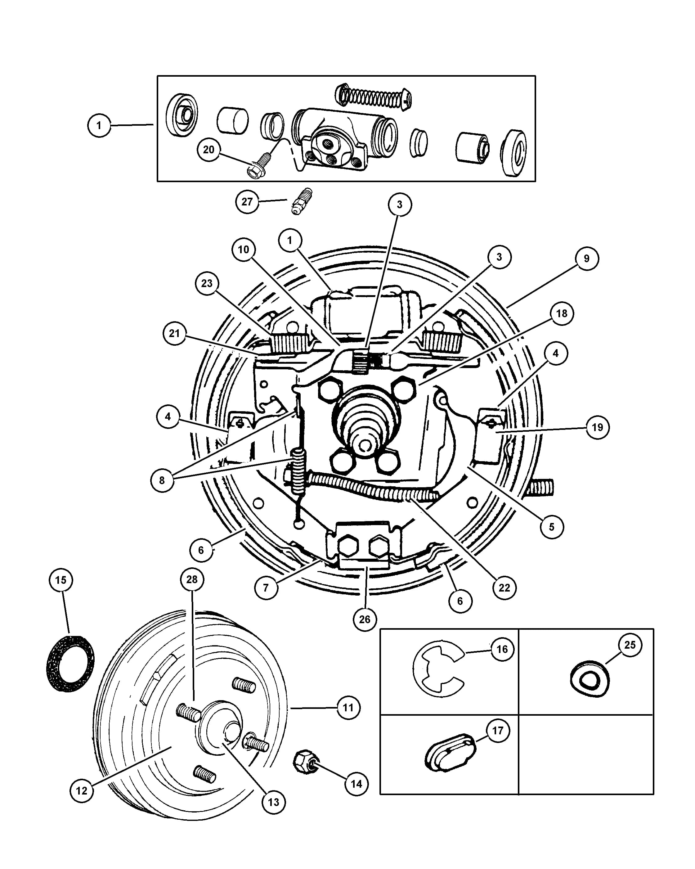 1999 P1 - DODGE NEON (MEXICO) (CKD, EXPORT, MEXICO) — 5 SERVICE BRAKES › 02 210 BRAKES, REAR DRUM