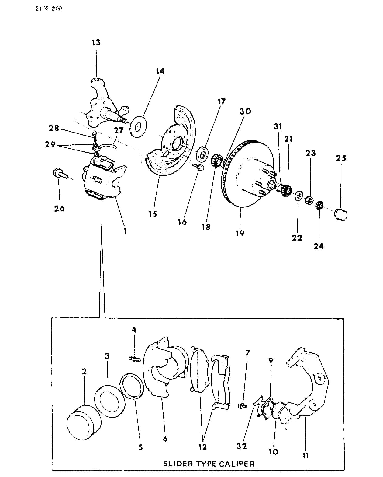 1982 P -PASSENGER (US) — 5 BRAKE - SERVICE › 02 2 CALIPER WITH HUB AND DISC (SLIDER TYPE), F,G,B,X,S,Y