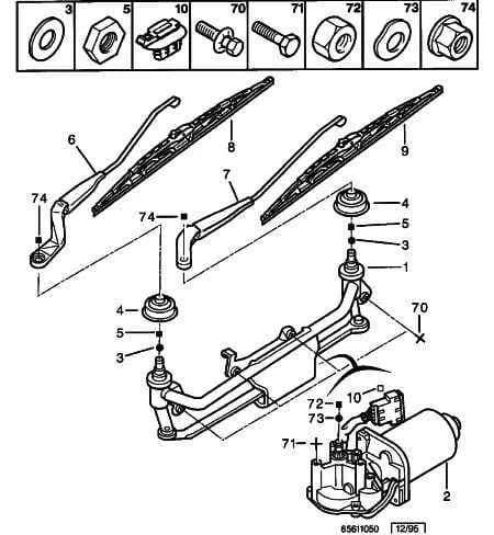 WINDSCREEN WIPER BLADE, LONG 500, Replaced by 6426 WH — functions — wipe › WINDSCREEN WIPER MOTOR - CONROD ASSY