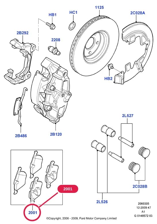 Kit - Caliper Brake Pad; S-Max/Galaxy 2006-2015; 2.2L Duratorq-TDCi (175PS) - DW — 2 Chassis — 20603 Chassis.Front Brake Discs & Caliper › 2060305 Front Brake Discs And Calipers