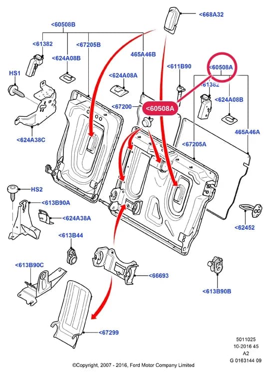 Panel Assy - Seat Back; LH; 2nd Row Seat 60/40 (3 P) - Folding; Interior Environment Colour-Pewter; Less Ski Bag Provision — 5 Body And Paint — 50110 Body And Paint.Seats And Related Parts › 5011025 Rear Seat Back