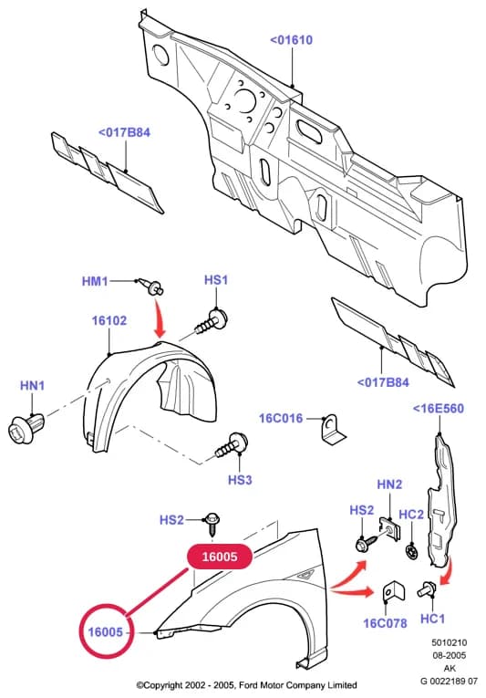 Fender Assy - Front; RH; 3 Door Saloon; 'Focus RS' — 5 Body And Paint — 50102 Body And Paint.Front Body System › 5010210 Dash Panel And Front Fenders