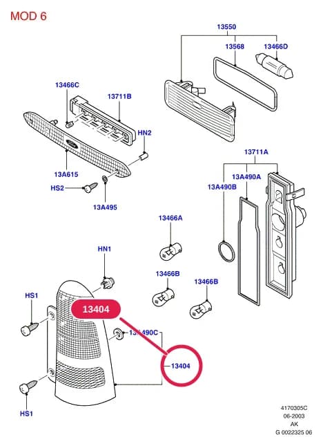Lamp Assy - Rear; Less Bulbs; RH; Focus 1998-2005; 4 Door Estate; LHD — 4 Electrical — 41703 Electrical.Rear And Roof Width Marker Lamps › 4170305C Rear Lamps