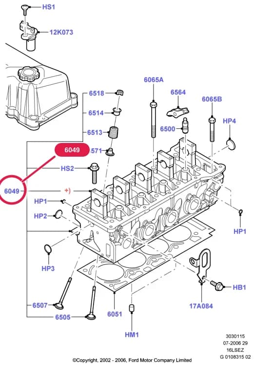 3 Powertrain — 30301 Powertrain.Engine/Block, Heads & Manifolds › 3030115 Cylinder Head; 1.6 Zetec Rocam; Focus 1998-2005; Ka 1996-2008; Street KA 2003-2005; Ikon; Bantam