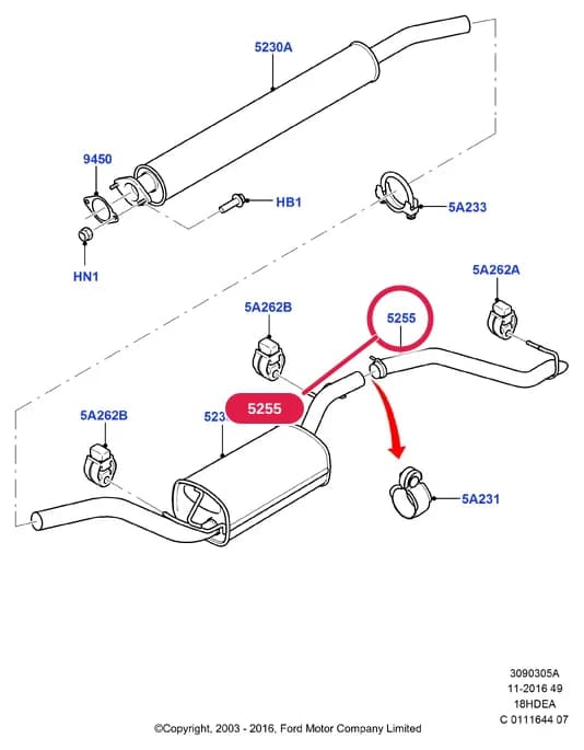 Pipe - Exhaust; Ford (Longlife); Focus 04-08/Focus C-MAX 03-07; 3/5 Door Saloons/UAV — 3 Powertrain — 30903 Powertrain.Exhaust Systems › 3090305A Exhaust System; 1.8L Duratec 16V; Focus 04-08/Focus C-MAX 03-07; 1.8L Duratec HE PFI