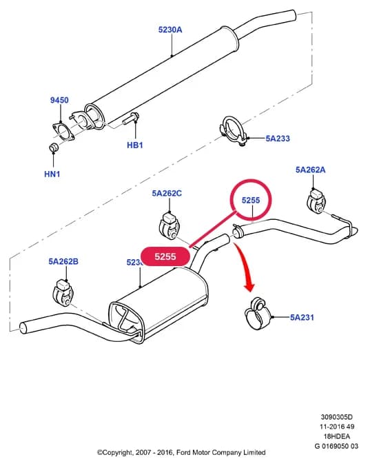 Pipe - Exhaust; Ford (Longlife); C-MAX 2007-2010 — 3 Powertrain — 30903 Powertrain.Exhaust Systems › 3090305D Exhaust System; 1.8L Duratec 16V; C-MAX 2007-2010; 1.8L Duratec-HE PFI FFV