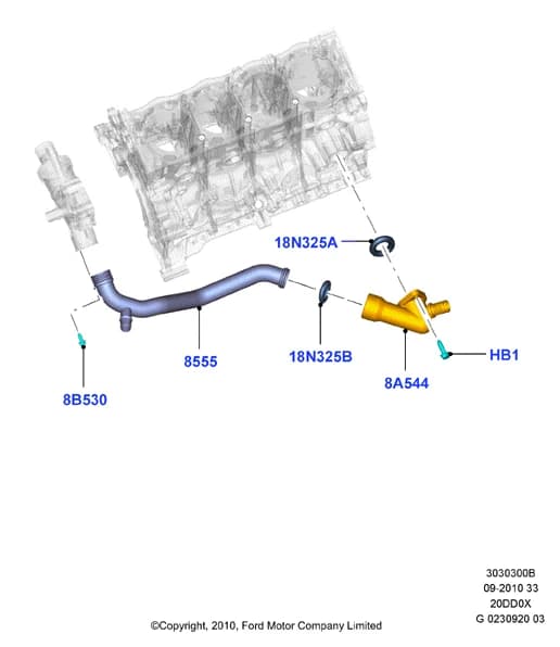 3 Powertrain — 30303 Powertrain.Engine Cooling › 3030300B Water Manifold And Hoses; 2.0 DI Diesel; S-Max/Galaxy 2006-2015; Mondeo 2007-2014; C-Max 2010-2015; Focus 2011-2015; Kuga 2008-2012; 2.0L Duratorq DOHC