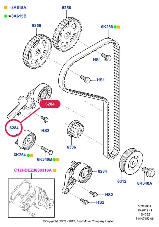 3 Powertrain — 30309 Powertrain.Timing Gear, Camshafts & Drive › 3030905A Timing Gear; Zetec-S 1.25 DOHC EFI; Fiesta 2008-2012; Fiesta/Fusion 2002; 1.25 Zetec-S/Duratec DOHC EFI