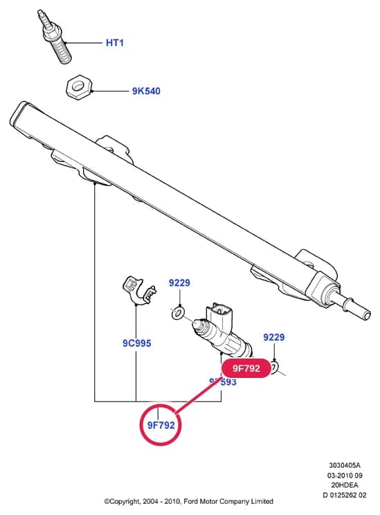 3 Powertrain — 30304 Powertrain.Fuel System - Engine › 3030405A Fuel Injectors And Pipes; 2.0L Duratec 16V; S-Max/Galaxy 2006-2015; Mondeo 2007-2014; Focus Cabriolet 2006-2010; Focus 04-08/Focus C-MAX 03-07; C-MAX 2007-2010; Focus 2008-; Fiesta/Fusion 2002; 2.0L Duratec-HE