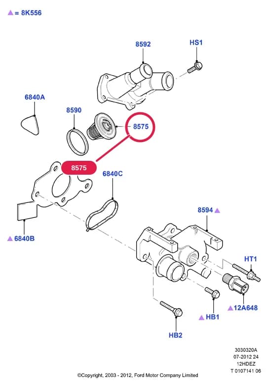 3 Powertrain — 30303 Powertrain.Engine Cooling › 3030320A Thermostat/Housing & Related Parts; Zetec-S 1.25 DOHC EFI; Fiesta 2008-2012; Fiesta/Fusion 2002; 1.25 Zetec-S/Duratec DOHC EFI