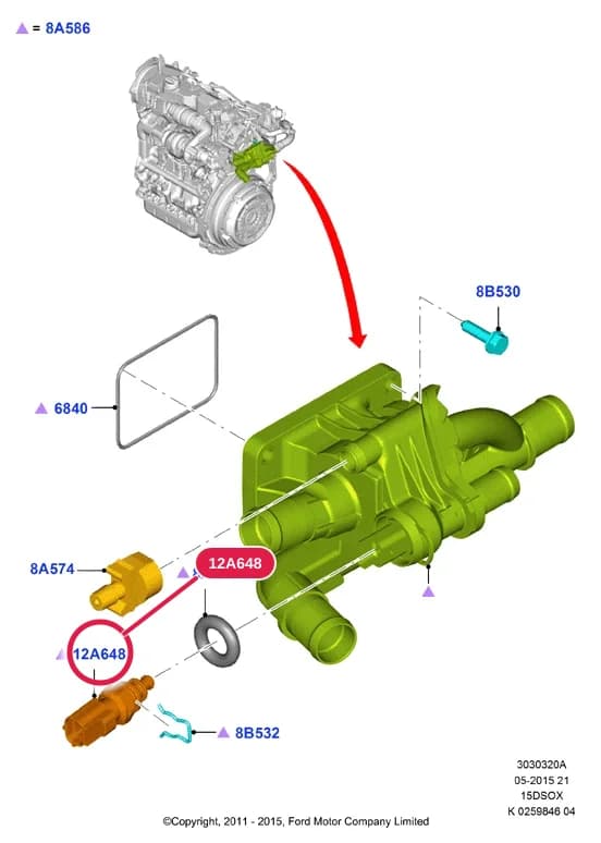 3 Powertrain — 30303 Powertrain.Engine Cooling › 3030320A Thermostat/Housing & Related Parts; 1.5L SOHC DI TC I4 DIESEL