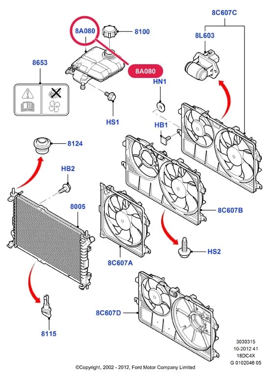 3 Powertrain — 30303 Powertrain.Engine Cooling › 3030315 Radiator/Coolant Overflow Container; Lynx Diesel 1.8; Transit Connect 2002-; All 1.8L Lynx Diesel TC; 1.8L Duratorq TC