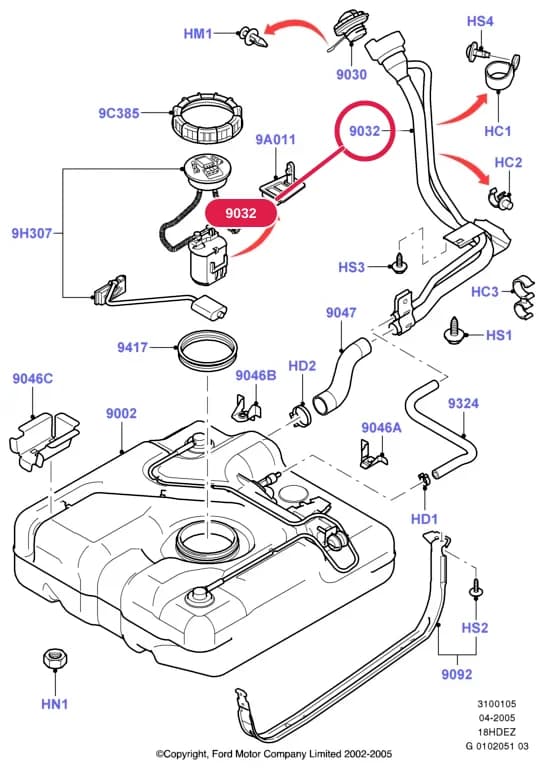 3 Powertrain — 31001 Powertrain.Fuel System - Tank & Lines › 3100105 Fuel Tank & Related Parts; Zetec-E 1.8; Transit Connect 2002-; 1.8L Zetec-E EFI