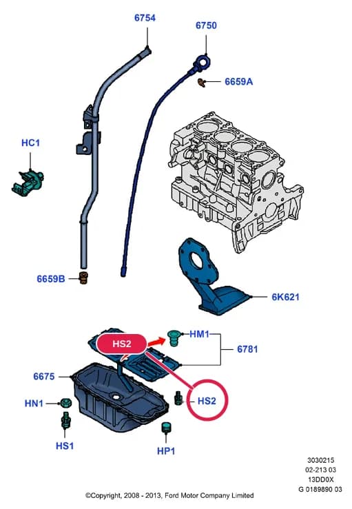 Screw; M6 x 18MM; Ka 2008- — 3 Powertrain — 30302 Powertrain.Engine Lubrication › 3030215 Oil Pan/Oil Level Indicator