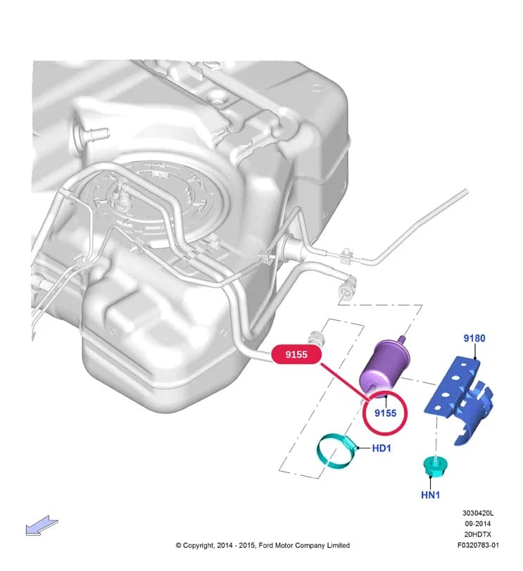 3 Powertrain — 30304 Powertrain.Fuel System - Engine › 3030420L Fuel Filter; 2.0 DOHC 16v Turbocharged; Lincoln MKX 2016-; Edge 2015-; 2.0L EcoBoost