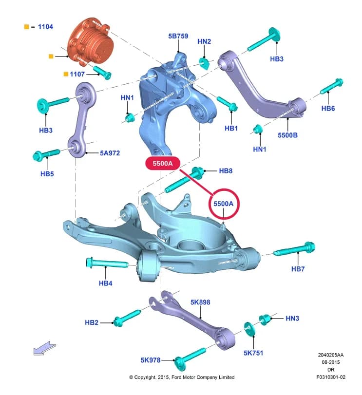 Arm Assy - Rear Suspension; RH — 2 Chassis — 20402 Chassis.Rear Cross Member / Knuckle & Hub › 2040205AA Rear Knuckle And Suspension Arms