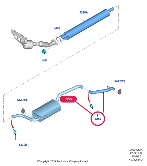 Pipe - Exhaust; C-MAX/Grand C-MAX 2015- (CEU) — 3 Powertrain — 30903 Powertrain.Exhaust Systems › 3090305AA Exhaust System; Zetec 1.6 DOHC EFI; C-MAX/Grand C-MAX 2015-