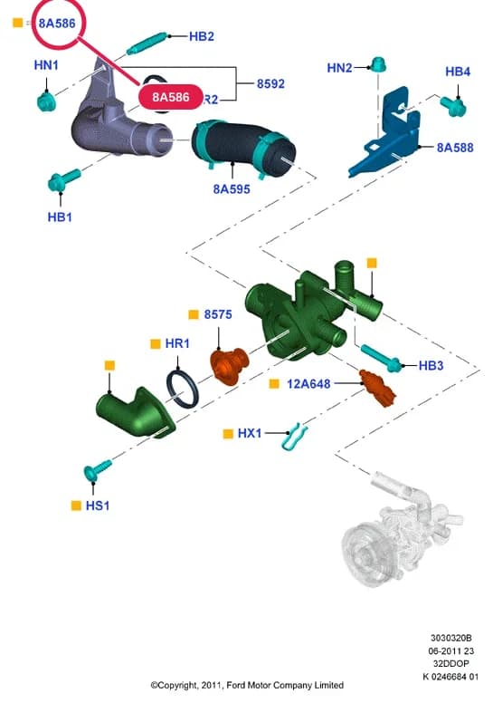 3 Powertrain — 30303 Powertrain.Engine Cooling › 3030320B Thermostat/Housing & Related Parts; 3.2 Duratorq Diesel; Ranger 2011-; 3.2L Duratorq-TDCi