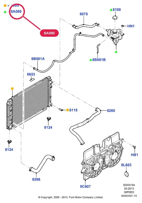 Tank Assy - Radiator Overflow; Low Coolant Sensor Only Serviced In 8A080 Assembly; LHD; Maverick 2001- — 3 Powertrain — 30303 Powertrain.Engine Cooling › 3030315A Radiator/Coolant Overflow Container; 3.0 V6 DOHC 24v Duratec; Maverick 2001-; 3.0 V6 24V DOHC EFI Modular;