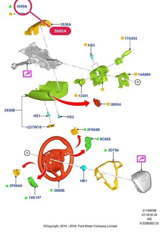 Wheel Assy - Steering; (Mondeo 2014 - ST-Line Less Manual Shift Auto Trans Less Heated Steering Wheel Adaptive Spd Control And Asld Low Series Analog Cluster MFD TFT Touch Screen Sync III OR Mondeo 2014 - ST-Line Less Manual Shift Auto Trans Less Heated Steering Wheel Adaptive Spd Control And Asld With Low Series Cluster MFD TFT Touch Screen Sync III) — 2 Chassis — 21106 Chassis.Steering Wheel › 2110605B Steering Wheel