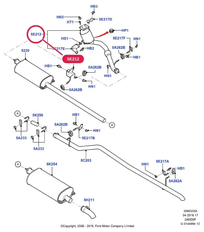 Catalyst Assy; Transit 2006-2014; 95 EEC Light Duty Truck — 3 Powertrain — 30903 Powertrain.Exhaust Systems › 3090305A Exhaust System; 2.4 Duratorq TC; Transit 2006-2014; All Kombi/Bus/Crewbus/Van; 2.4L Duratorq-TDCi