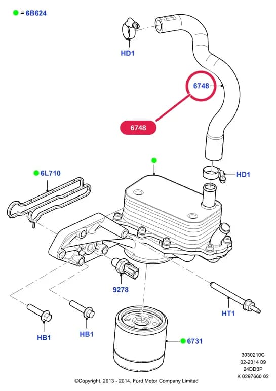 3 Powertrain — 30302 Powertrain.Engine Lubrication › 3030210C Oil Cooler And Filter; 2.4 Duratorq TC; Transit 2006-2014; 2.4L Duratorq-TDCi