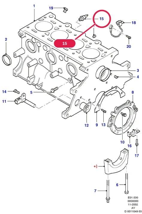 AYE Zetec E — AYE01 Zetec E.Engine/Block And Internals › AYE01030 Cylinder Block And Plugs