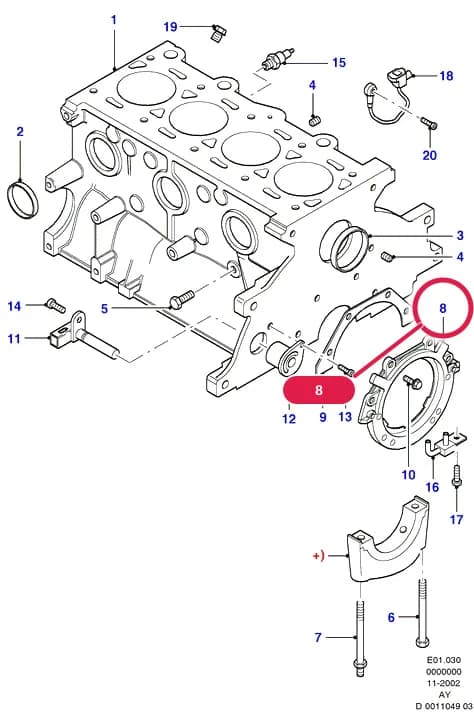 AYE Zetec E — AYE01 Zetec E.Engine/Block And Internals › AYE01030 Cylinder Block And Plugs