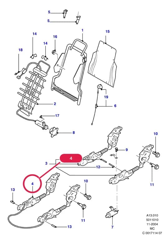 Recliner Assy; Less Easy Entry Cable; Manually Operated; LH — A Body And Related Parts — A13 Body And Related Parts.Seats And Covers › A13010 Front Seat Back