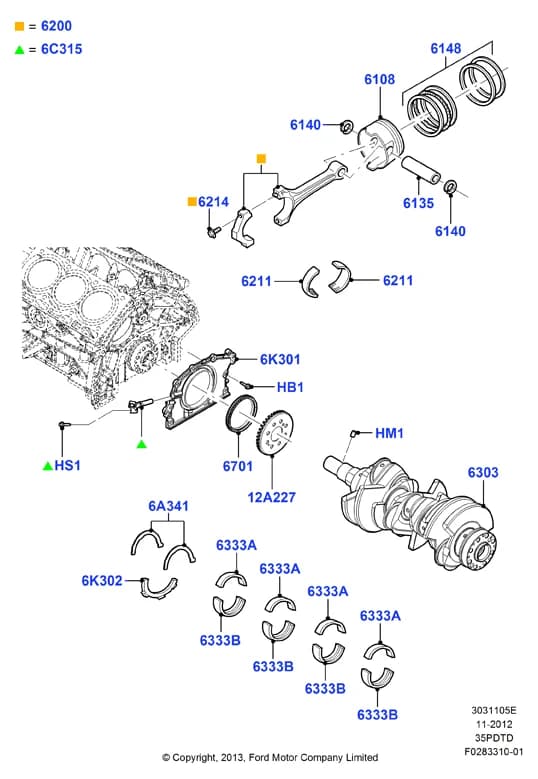 3 Powertrain — 30311 Powertrain.Crankshaft, Pistons And Flywheel › 3031105E Crankshaft/Pistons And Bearings; 3.5L DOHC Turbo; Explorer