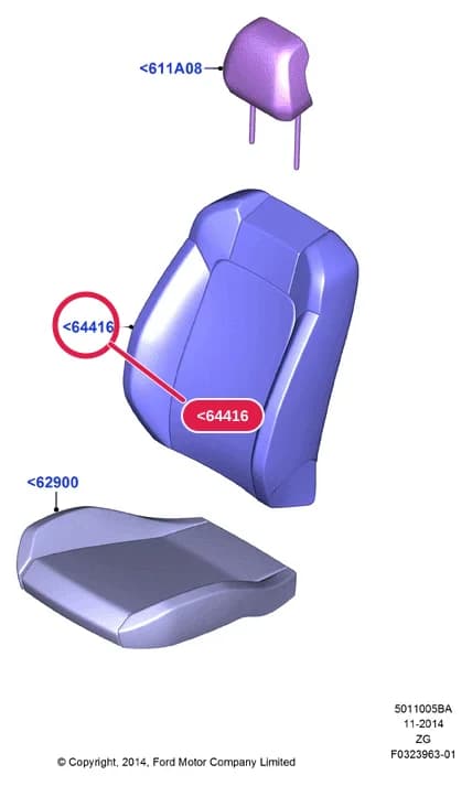 Cover Assy - Seat Back; RH; Mustang; Vinyl/Cloth /Soft Ceramic; Coupe; With Pass 2 Way Manual Seat Adjust — 5 Body And Paint — 50110 Body And Paint.Seats And Related Parts › 5011005BA Front Seat Covers