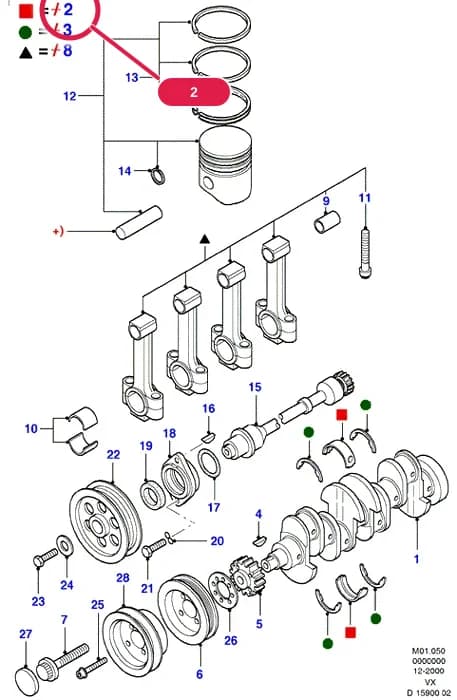 M Engine - Diesel — M01 Engine - Diesel.Engine/Block And Internals › M01050 Crankshaft/Pistons And Bearings