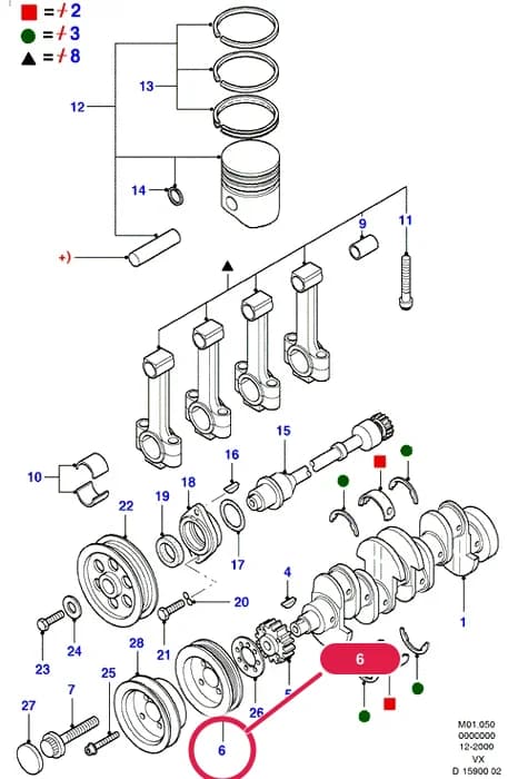 M Engine - Diesel — M01 Engine - Diesel.Engine/Block And Internals › M01050 Crankshaft/Pistons And Bearings
