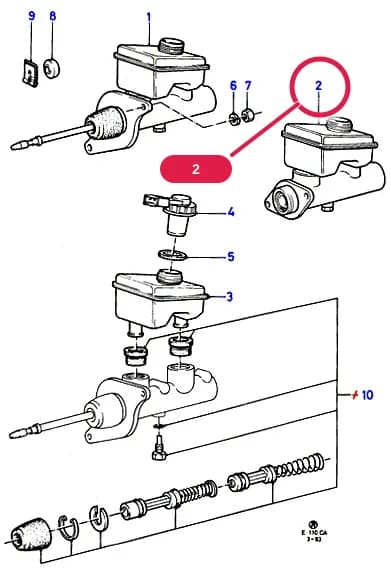 Cylinder Assy - Master; With Brake Booster; 'Bendix'; (Saloon/Estate/Cabriolet LHD 2WD Valencia D/E OR Saloon/Estate/Cabriolet LHD 2WD CVH D/E) — E Brakes - Brake Pipes - Wheels — E01 Brakes - Brake Pipes - Wheels.Master Cylinder/Brake Booster/Pipes › E01010 Master Cylinder - Brake System