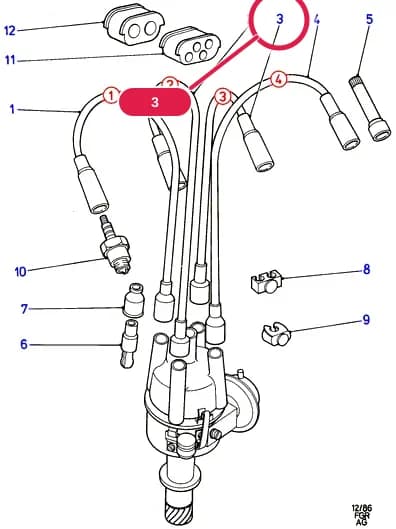 Wire Assy - Ignition; No.3; OHC — AGB OHC(TL/LL) — AGB07 OHC(TL/LL).Alternator/Starter Motor & Ignition › AGB07050 Ignition Wires And Spark Plugs