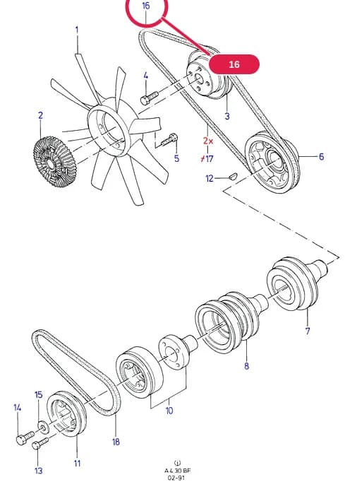 V-Belt; 9.5 x 1000MM — BFA Taunus V6 2.0, 2.3, 2.8 — BFA04 Taunus V6 2.0, 2.3, 2.8.Engine Cooling › BFA04030 Fan/Pulleys/Drive Belts