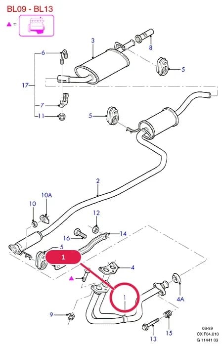 Pipe - Exhaust - Front; (3/5 Door Saloon/Van HCS 1.1 2V Carb OR 3/5 Door Saloon/Van HCS 1.0) — F Engine Assemblies Mounted On Body — F04 Engine Assemblies Mounted On Body.Exhaust System And Heat Shields › F04010 Exhaust System Less Catalyst;