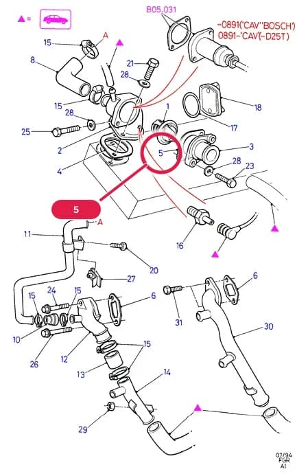 AIB Diesel 2.5 — AIB04 Diesel 2.5.Engine Cooling › AIB04015 Thermostat/Housing & Related Parts; Diesel