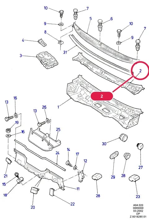 Panel Assy - Cowl Top - Outer; RHD; GB — A Body And Related Parts — A04 Body And Related Parts.Dash Panel/Apron/Heater/Windscreen › A04020 Cowl/Panel And Related Parts