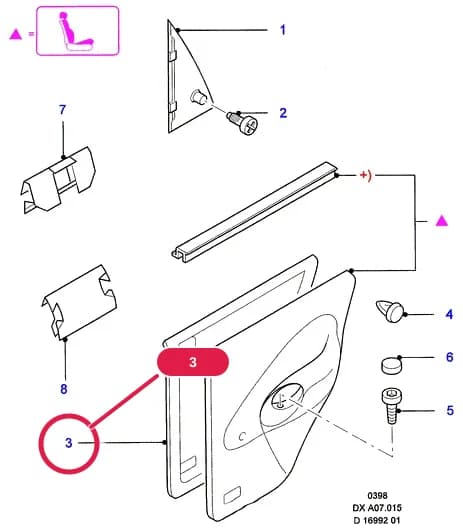 Foil - Plastic - Door Inner Panel; RH; (-)"BR/RA" — A Body And Related Parts — A07 Body And Related Parts.Rear Doors And Related Parts › A07015 Rear Door Trim Installation