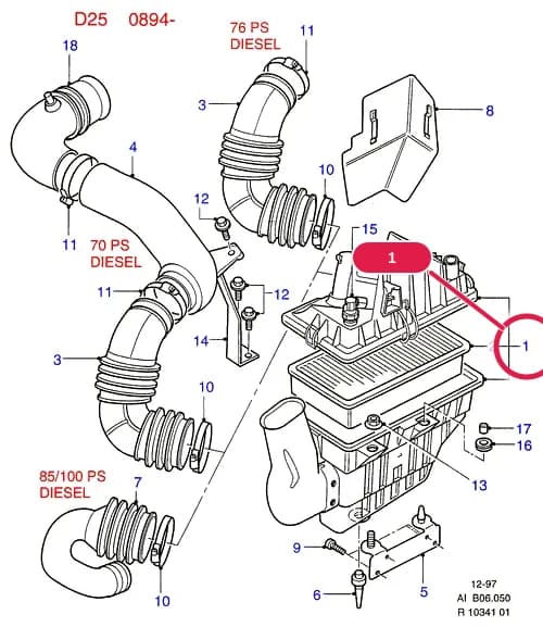 Cleaner Assy - Air; (2.5L Diesel (76PS) (-)"MAL" OR 2.5L Diesel (70PS) (-)"MAL") — AIB Diesel 2.5 — AIB06 Diesel 2.5.Engine Air Intake › AIB06050 Air Cleaner; Diesel