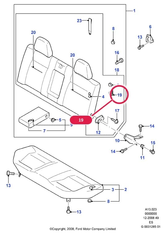 A Body And Related Parts — A13 Body And Related Parts.Seats And Covers › A13023 Rear Seat; Double Cab
