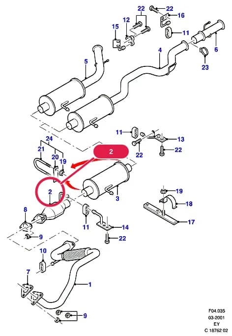 F Engine Assemblies Mounted On Body — F04 Engine Assemblies Mounted On Body.Exhaust System And Heat Shields › F04035 Exhaust Sys - Underfloor Catalyst; 2.5L Diesel T