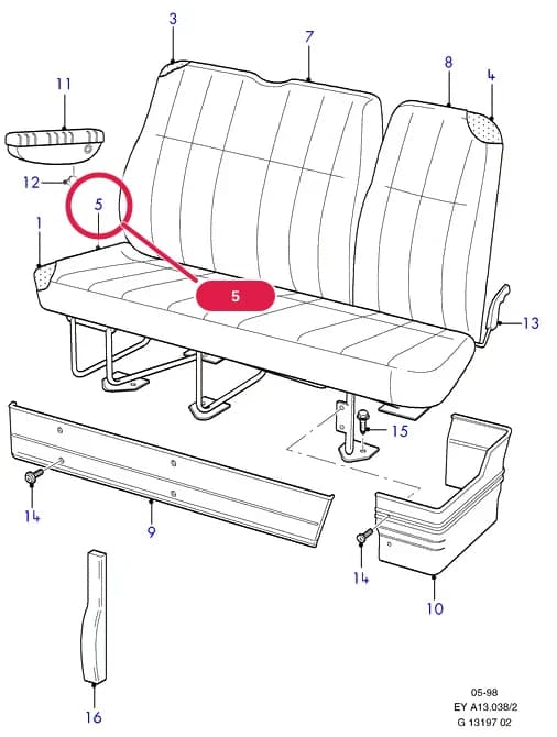 A Body And Related Parts — A13 Body And Related Parts.Seats And Covers › A13038 Rear Seat - Triple Medium