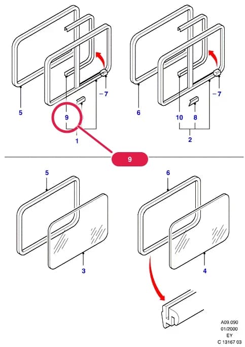 Weatherstrip - Sliding Window Assy; Before ordering, please read the information in the blue envelope!; RH; (+)"Europe/MAL/VN"; With Sliding Rear Window — A Body And Related Parts — A09 Body And Related Parts.Side Panels/Side Trim/Side Glass › A09090 Side Windows - Sliding And Fixed