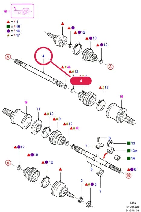 Shaft - Front Axle; RH; (3/5 Door Saloon HCS OR 4 Door Saloon/Estate HCS) — B Front Axle Less Brakes — B01 Front Axle Less Brakes.Front Axle/Suspension/Drive Shafts › B01025 Drive Shaft - Front Wheel Drive;
